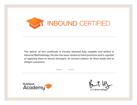 HubSpot Inbound Certificate