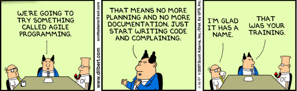 agile no planning dilbert cartoon