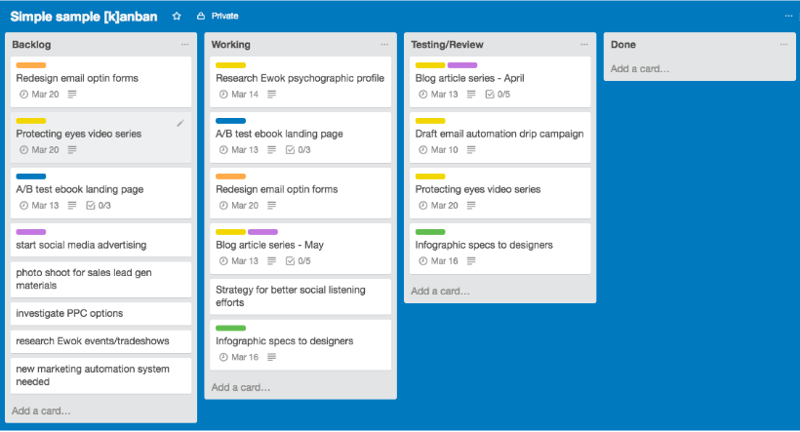 simple agile marketing kanban board